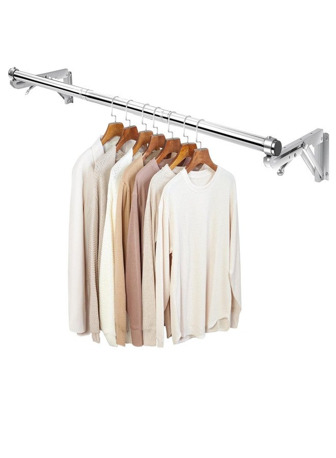 TBMLC Foldable Wall Mounted Clothes Rack-44'' Long Rod&2 Bases,Stainless Steel, Heavy Duty,Detachable,Multi-Purpose for Space-Saving Garment Rack/Clothes Drying Rack/Plant Hanger,Top Shelf Room Reserved - Image 1
